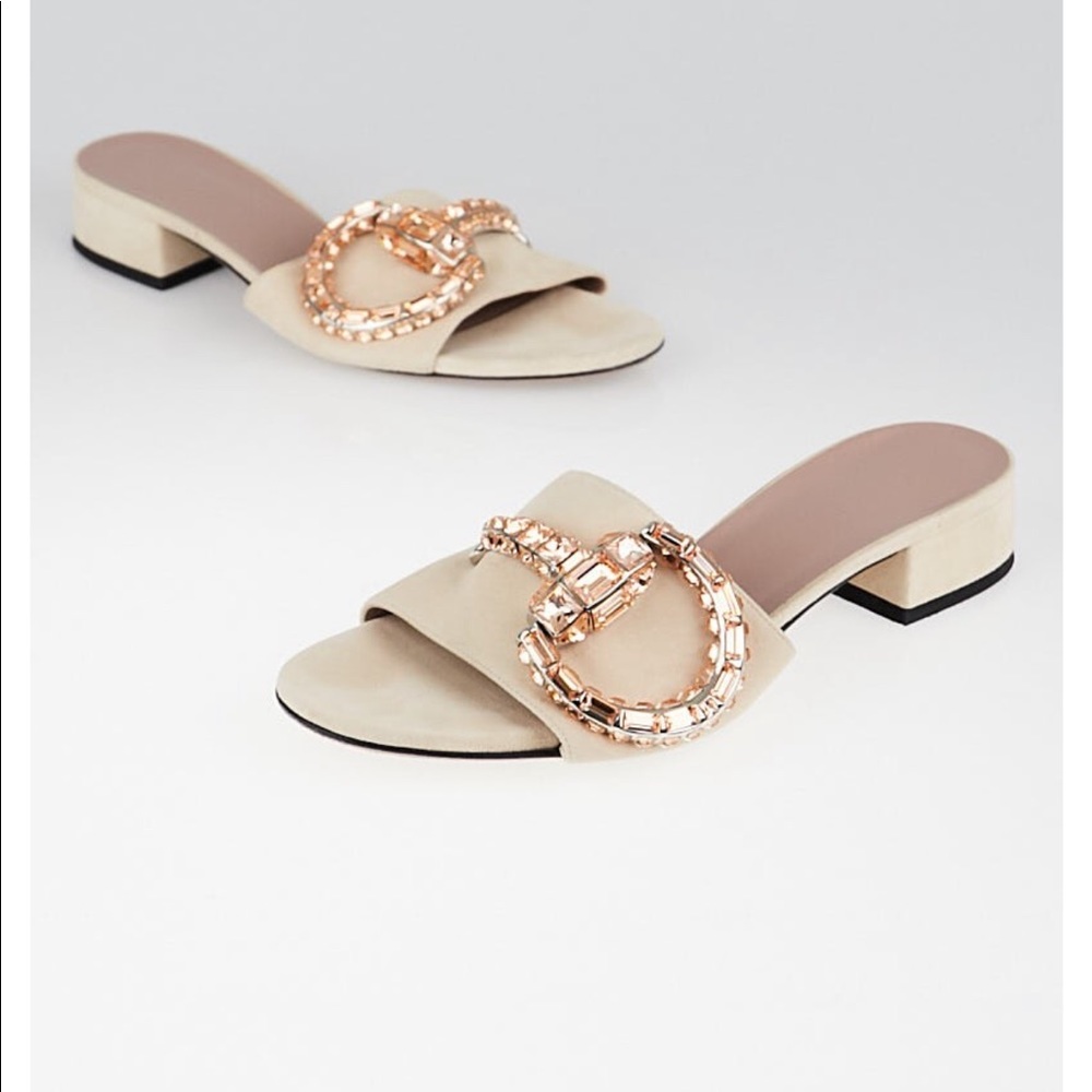 Peach Suede & Maxime Crystal Horsebit Slide Sandal